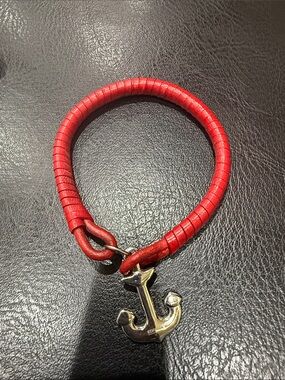 Red Leather Anchor Key/Charm Holder Bracelet - Women Accessories